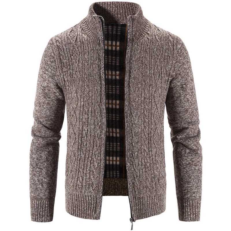 Winter Autumn New Sweater Knit Cable Cardigan Men Business Casual Jacket Zipper Up Solid Color Turn-down Coat Fleece Clothes XJ250805