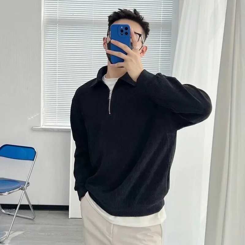 New Half-zip Sweater Mens American Retro Loose Casual Design Niche Top Solid Color Pullover Shirt XJ250805