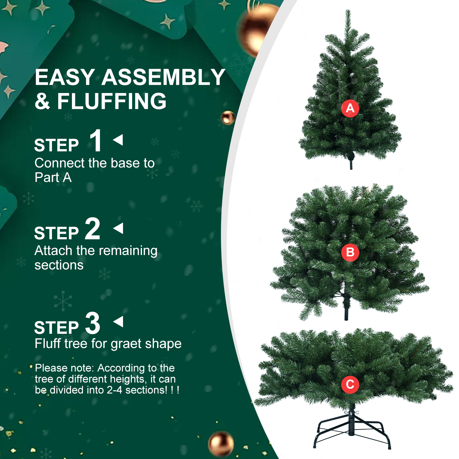 Green 6-9-Ft Luxury Flame-Retardant PVC Christmas Tree, Easy Plug System, Premium Stand & Storage Bag for Indoor Holiday Decorating
