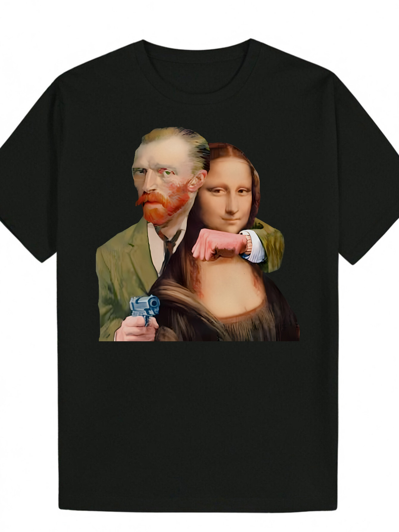 Men's Van Gogh Portrait - Crew Neck, Polyester Fiber, Summer T-Shirt with "The Last Supper" Print, Design, Suitable for Warm Weather, C