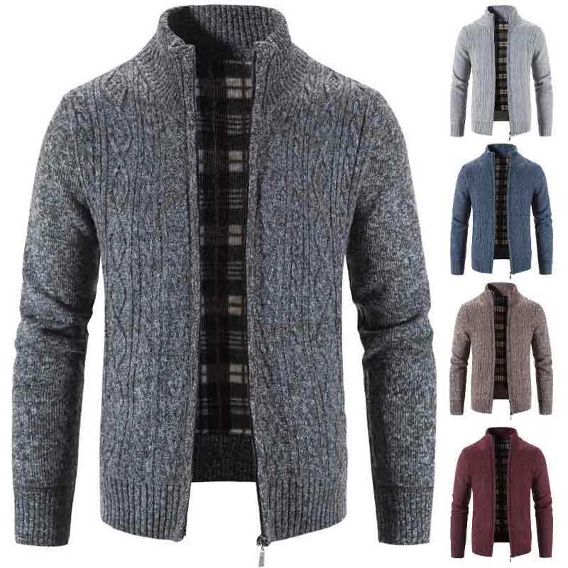 Winter Autumn New Sweater Knit Cable Cardigan Men Business Casual Jacket Zipper Up Solid Color Turn-down Coat Fleece Clothes XJ250805