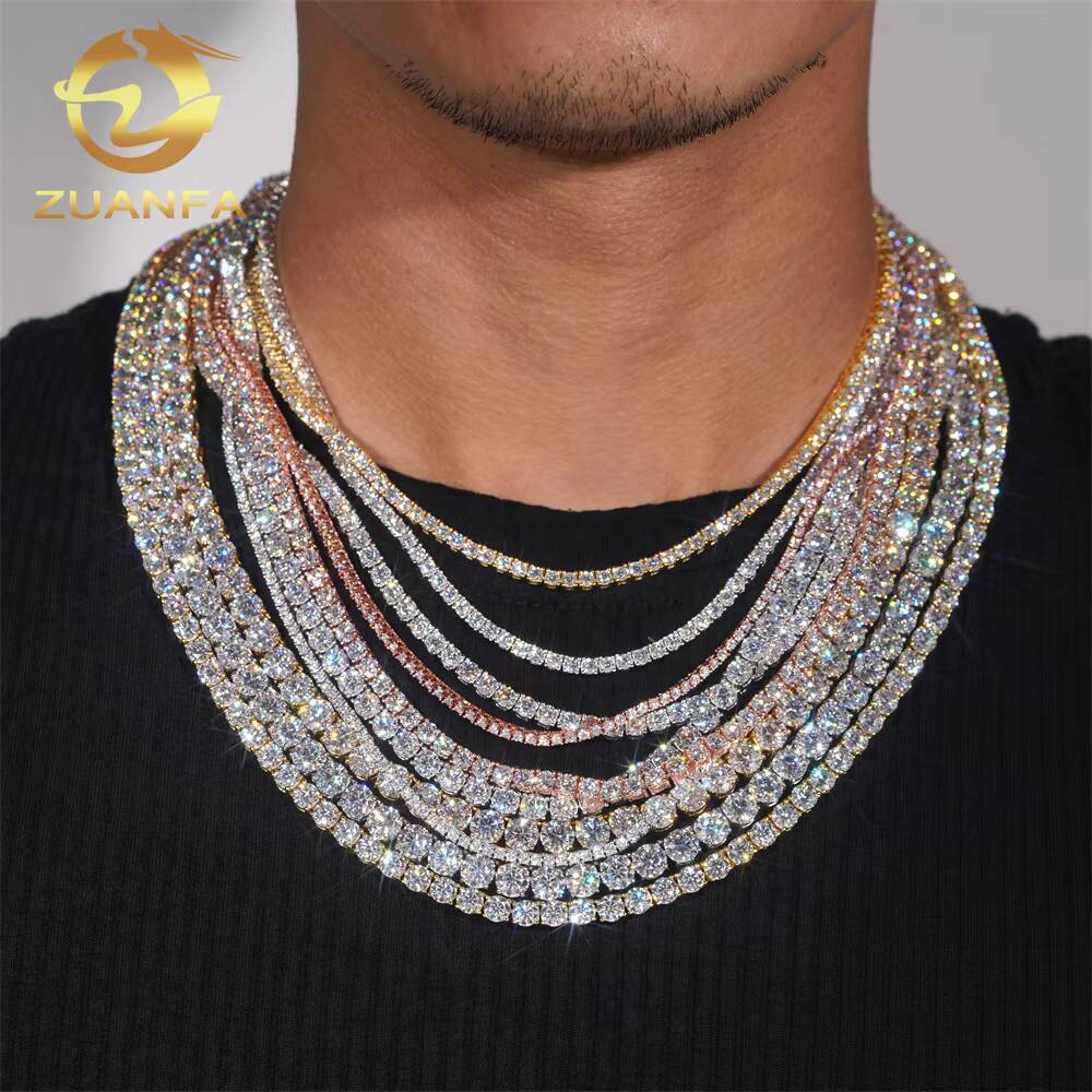 Pass Diamond Tetser 2mm 3mm 4mm 5mm 6.5mm 925 Silver Moissanite Diamond Tennis Necklace Fashion Jewelry for Men Women