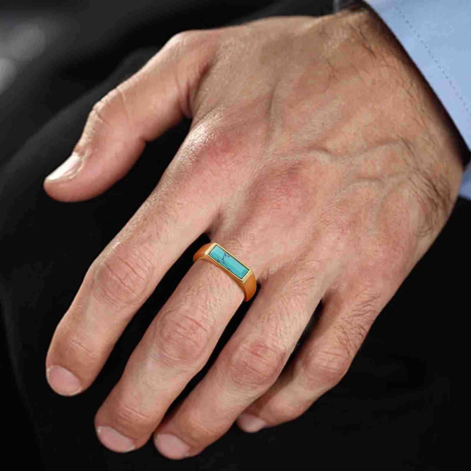 Natural Stone Signet Rings for Men Women Unisex Gold Plated Stainless Steel Finger Band Fraternal Ring Gift U250805