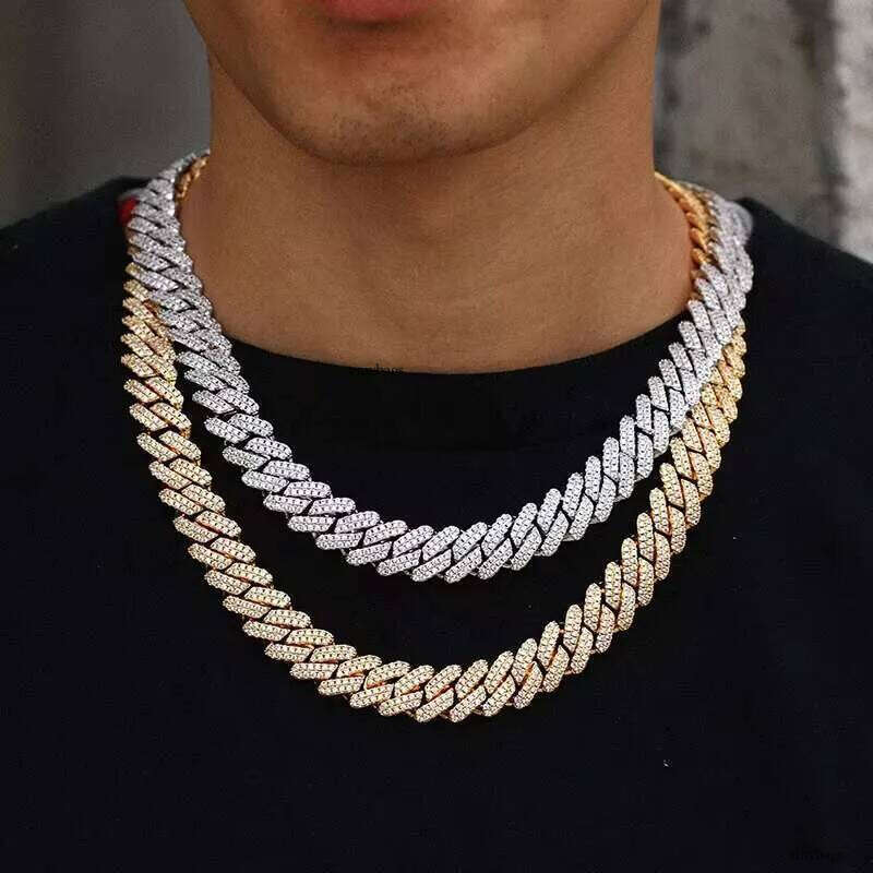 Pass test 8-14mm Wide GRA Moissanite Dia Gold Sterling Sier Cuban Link Chain for Men Hip Hop Necklace