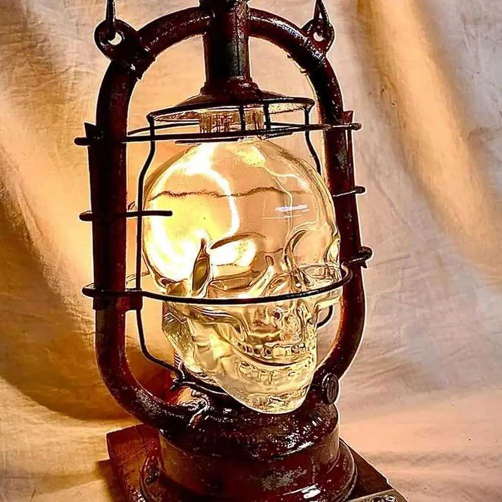 Table Lamp Skull Lamp Vintage Skull Lantern Table Lamp Retro Mini Glass Desk Light Soft Glow Hanging Lantern Decoration XJ250804