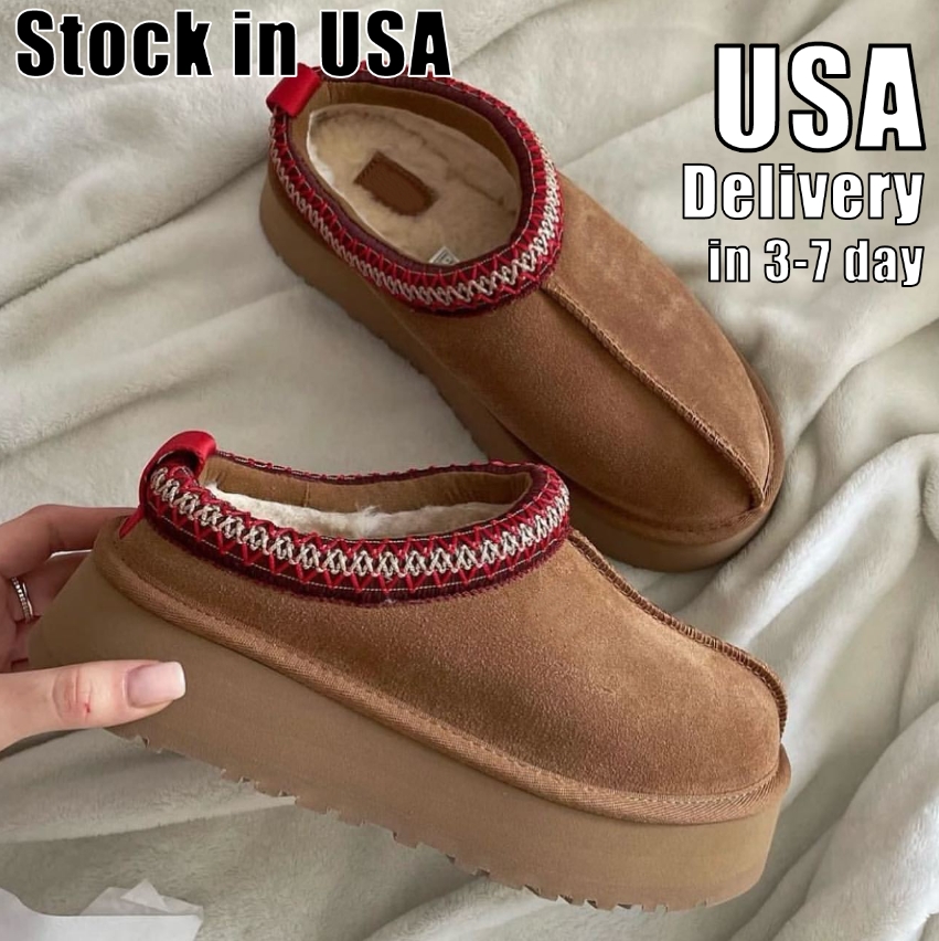 Tasman Slippers Tazz mustard seed Chestnut Sand Fur Slides Sheepskin Classic Ultra Mini Platform Boot Winter Women Men Slip-on Shoes Suede Upper Wool Fall Size 35-47