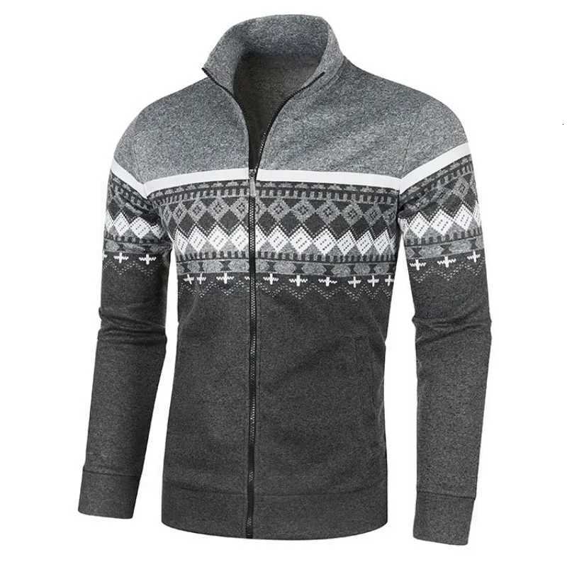 Spring Autumn Mens Knitted Cardigan Jacket Printed Long Sleeve Stand Collar Leisure Slim Zipper Sweater Jacket S-3XL XJ250805