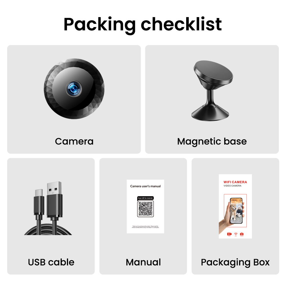 Wireless Mini WiFi Security Camera with Night Vision Motion Detection Rechargeable Battery Easy to Mount & App-Controlled