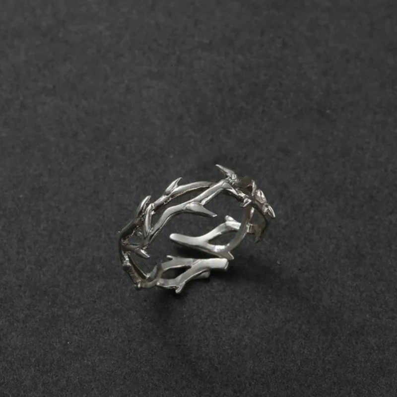 Fashion Goth Double Layer Rose Couple Rings for Men Women Retro Open Stainless Steel Thorns Punk Finger Ring Jewelry Y2k Gift U250805