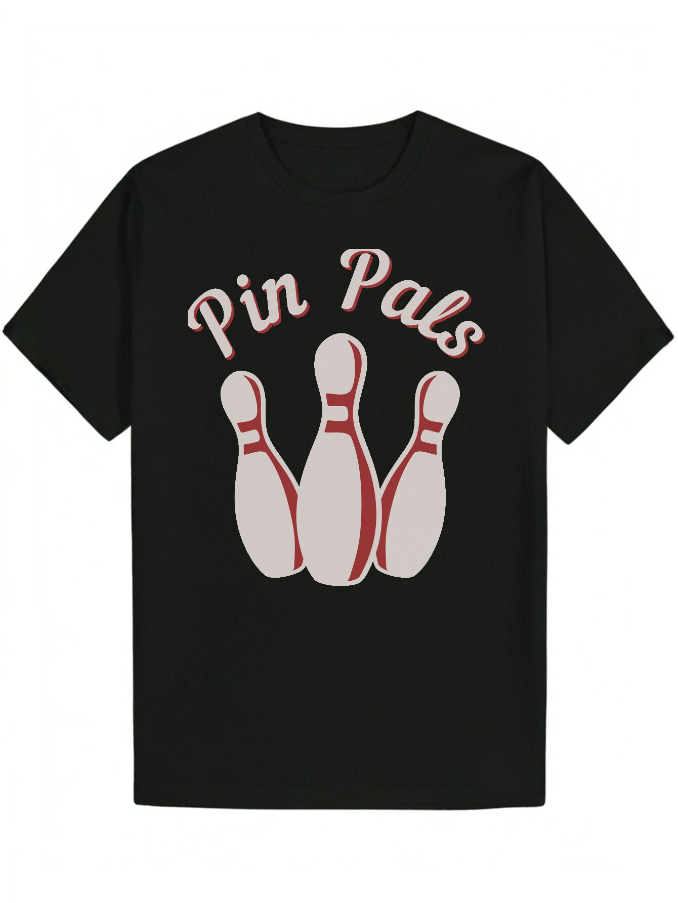 Men's Summer - Black Crew Neck Polyester T-Shirt with 'Pin Pals' Bowling Pattern, Machine Washable, Regular Fit, Casual Activity T-Shir