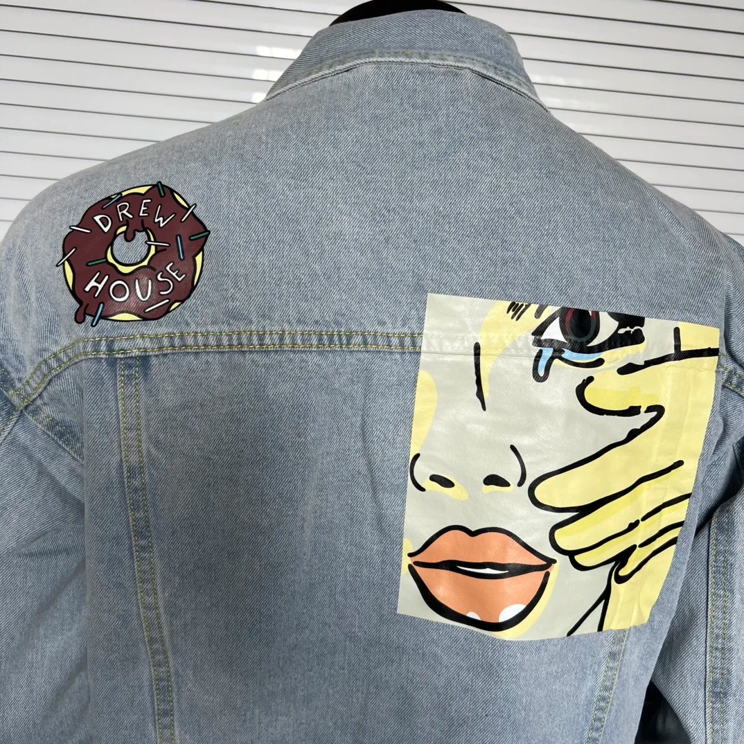 Drew House Smiling Printing logo Men's Clothing autumn and winter designer niche American retro print loose denim jacket Coats
