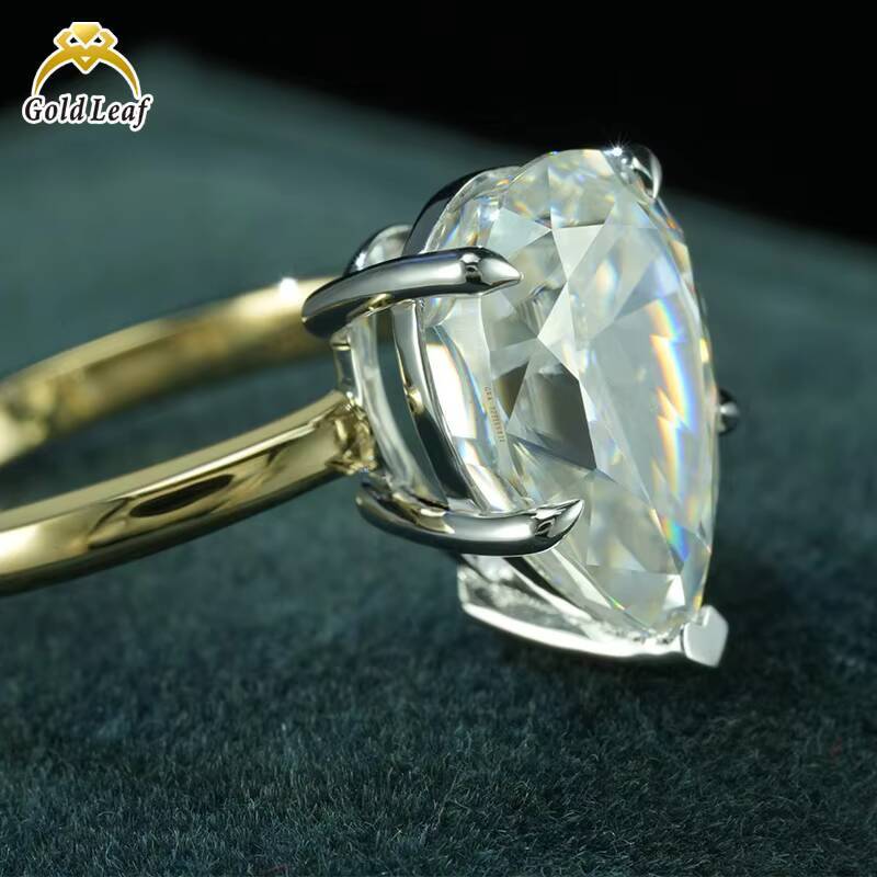 Goldleaf GRA Certificate 5.0CT D VVS1 Pear Cut 10K Solid Gold Moissanite Ring Fine Jewelry Rings