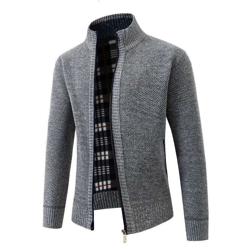 Autumn Winter Knit Cardigan Men Solid Color Stand Collar Slim Sweatercoat Mens Knitted Sweaters Jackets Zippers Cardigans Man XJ250805