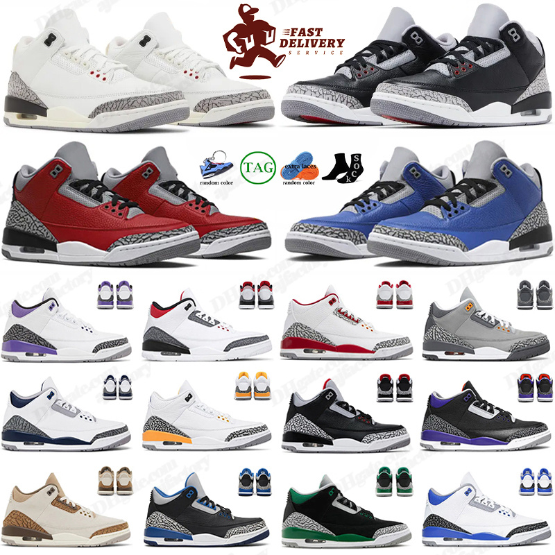 Men 3s basketball shoes 3 Midnight Navy Green Glow White Cement Fire Red Pine Green Cardinal Racer Blue Dark Iris UNC Designer Men Women Sports Trainers
