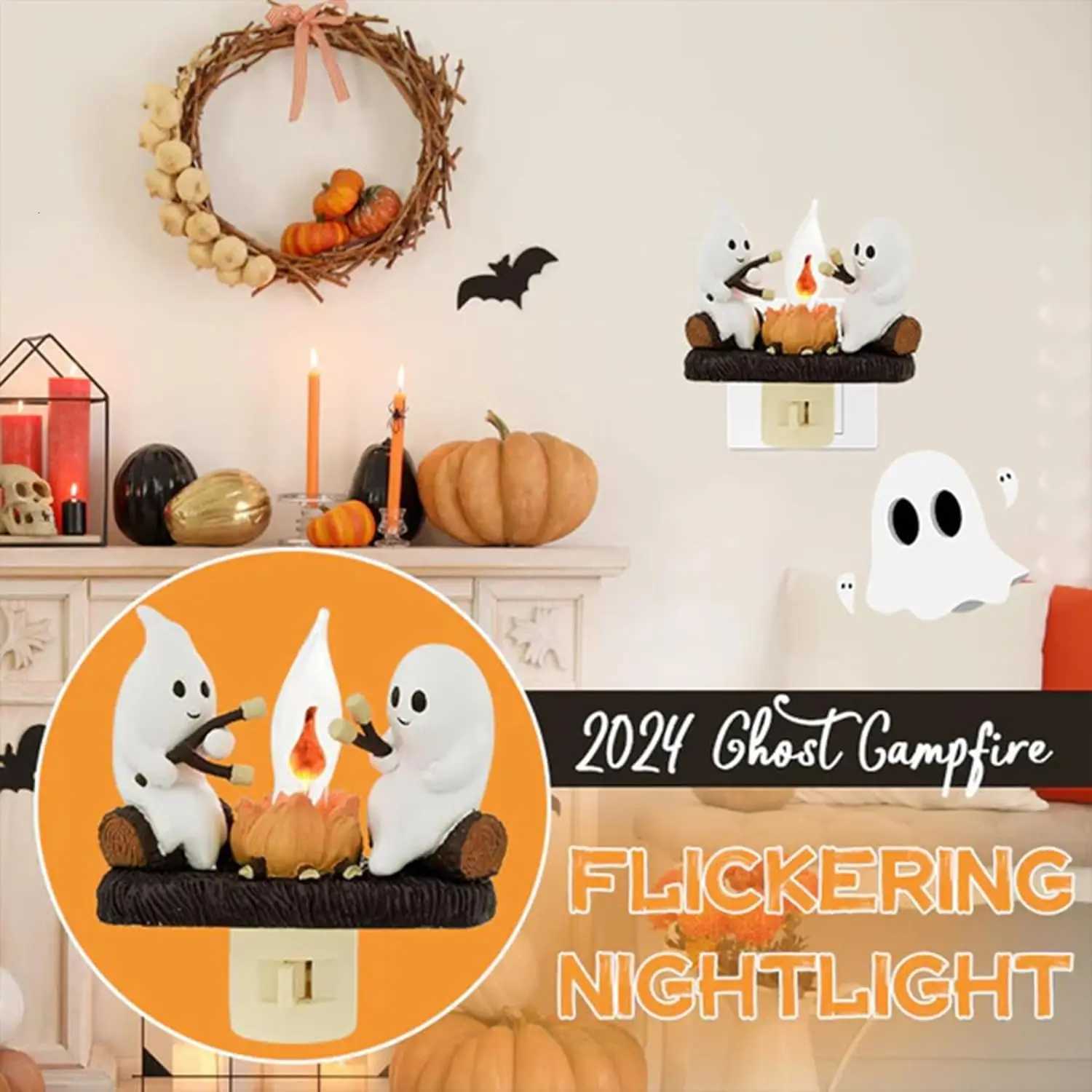 New Fashionable Ghost Campfire Nightlight Ghost Campfire Flickering Plug-in Night Light Halloween Ghost Pumpkin Night Light XJ250804