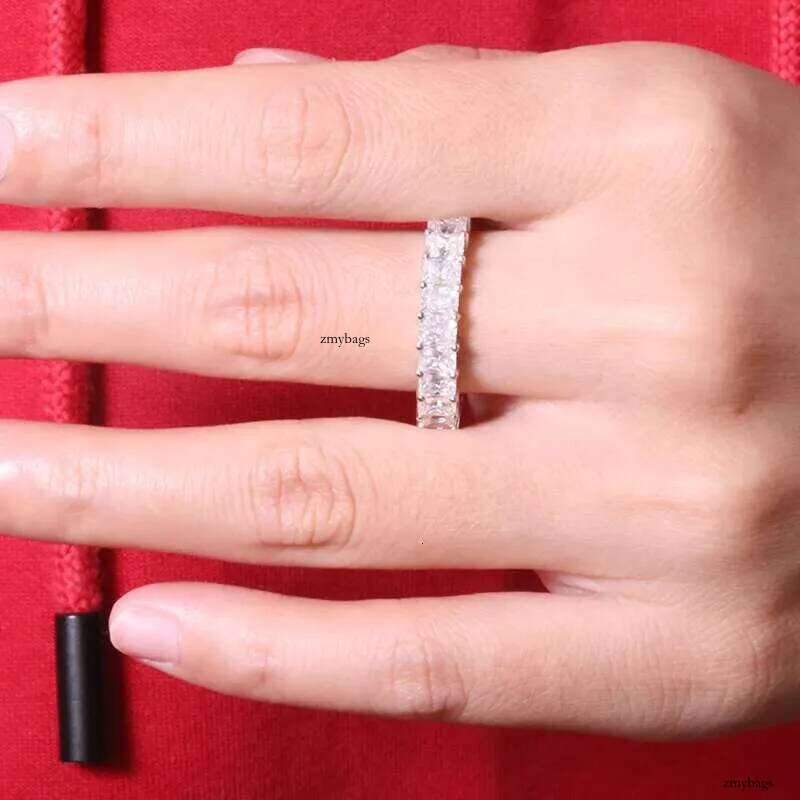 AEAW Solid 14K White Gold D Color Radiant cut 0.3ct Each Moissanite Engagement Ring Full Dia band For Women