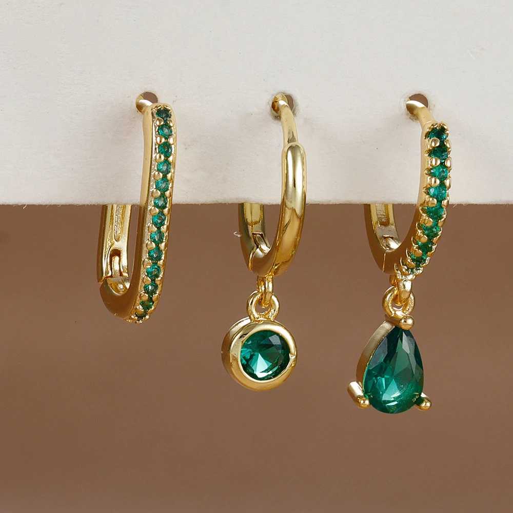 3PCS Fashion Stainless Steel Water Drop Zircon Dangle Earrings Set for Women Gold Plated U-shape Earring Piercing Jewelry Y250804
