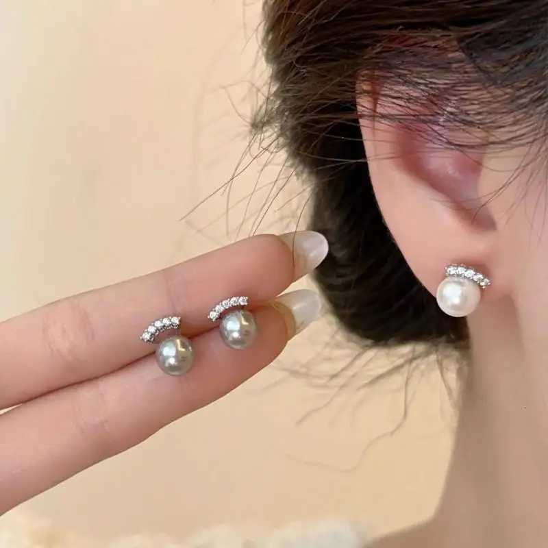 New Arrival Sweet Cute Temperament Gray Pearl Zircon Stud Earrings for Women Fashion Vintage Crystal Small Earring Jewelry Gifts Y250804