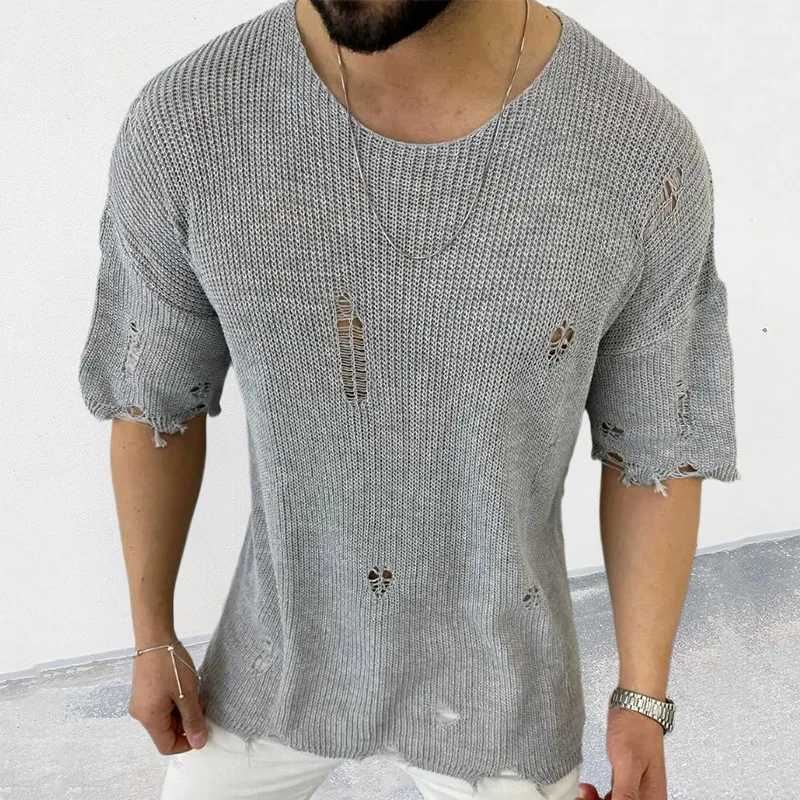 Mens Sweaters Korean Advanced Knitwear Hole Autumn Winter Loose Knit Leisure Sweater Couples Mens Clothing Pullover XJ250805