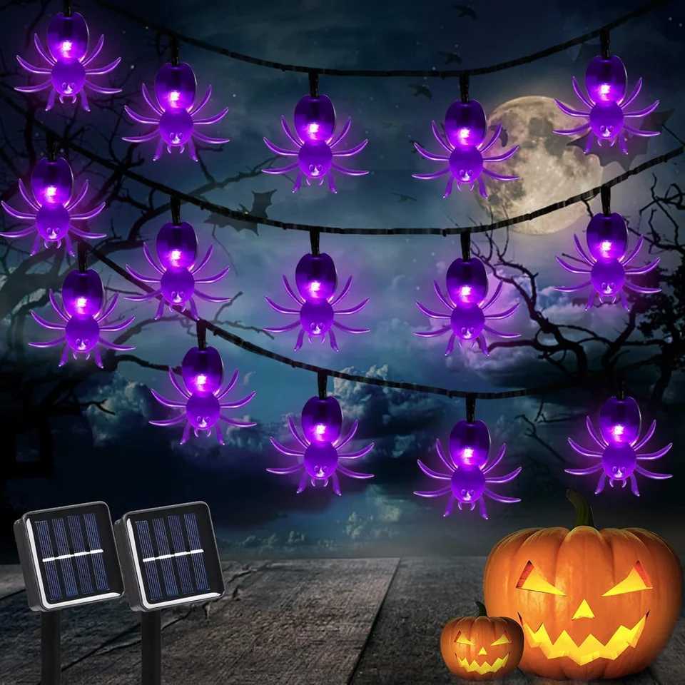 1pc 20/30 LED Halloween Spider Outdoor String Light With 8 Lighting Modes Solar Powered Lamp For Home Garden Yard Halloween Decor XJ250804