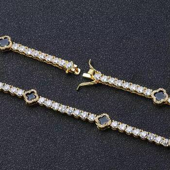 Hip Hop Fashion Jewelry 4mm Iced Out Moissanite Tennis Chain Black Four Leaf Clover Tennis Chain Necklace Gift for Men Women