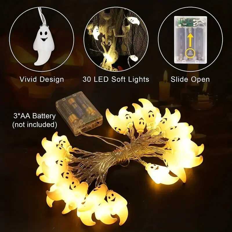 LED Halloween String Lights Battery Powered Decoration Lamp Indoor Outdoor Atmosphere Ghost Lights For Home Party Festival Decoration XJ250804