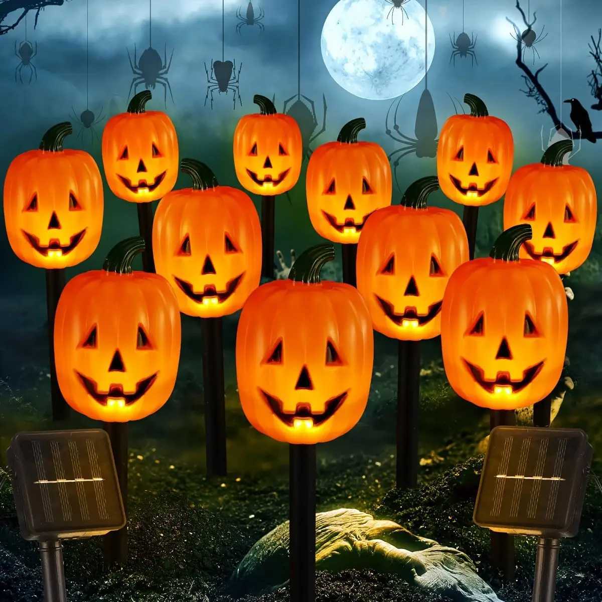 5pcs/set Pumpkin or Ghost Solar Powered Halloween Spooky Landscape Light With 8 Lighting Modes For Home Garden Yard Patio DecorXJ250804