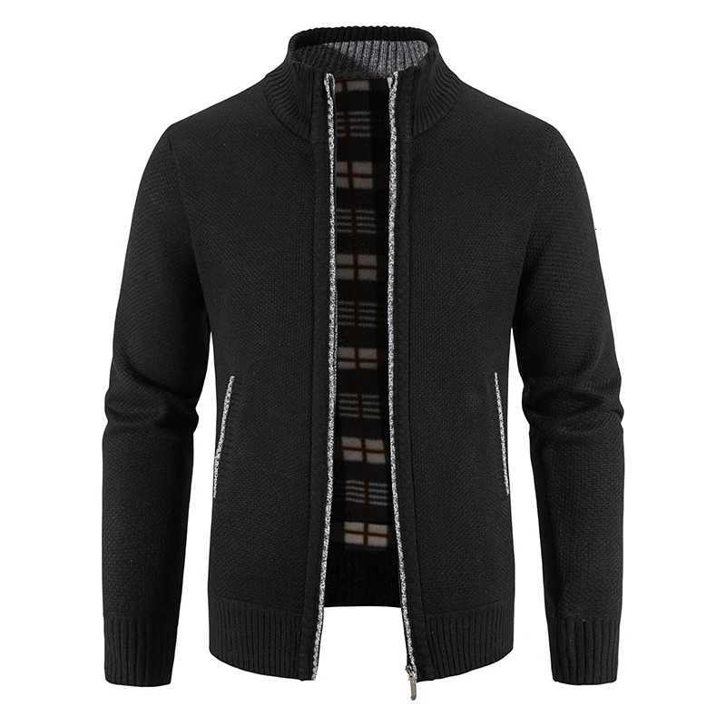 Mens Cardigan Turn-down Collar Knitting Sweater Slim Fit Solid Color Zipper Fleece Outerwear Mens Top Clothing XJ250805