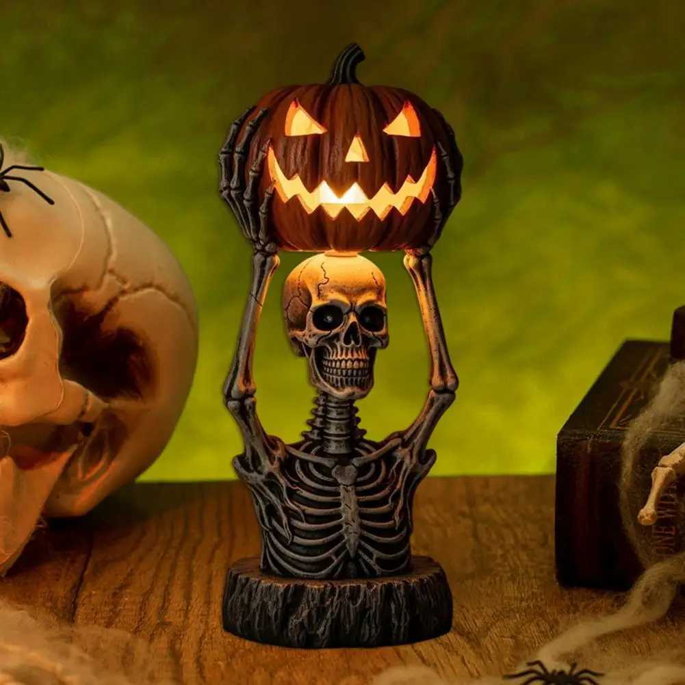 Halloween Skull Pumpkin Night Light Resin LED Tabletop Lamp with Skeleton Ghost Witch Design for Room Decor Fantasy Theme XJ250804