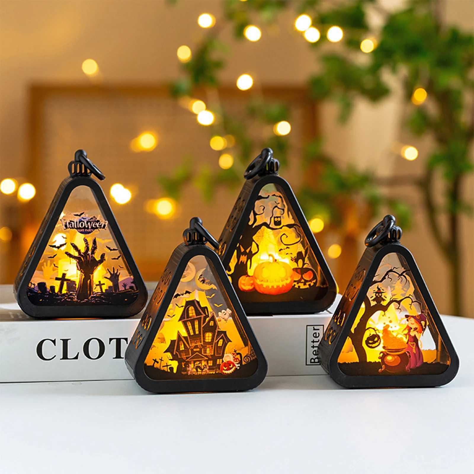 Mini Halloween Pumpkin Triangle Lanterns Table Party Favors Ornaments LED Light Display for Home Party Porch Garden Decor XJ250804