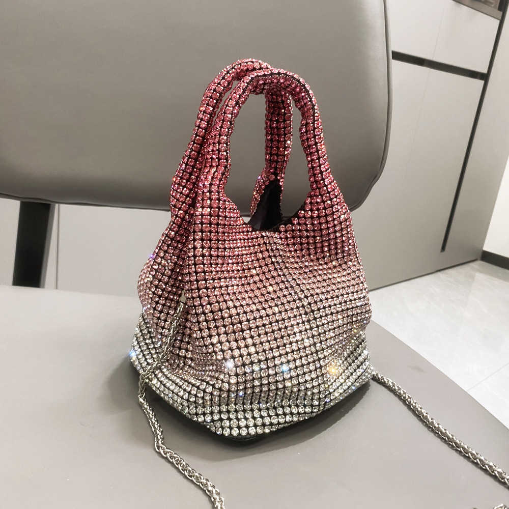 designer bag Women's bag 2025 Rhinestone bag gradually changing color Portable bucket bag Single shoulder diagonal chain bag Small bag Handbag