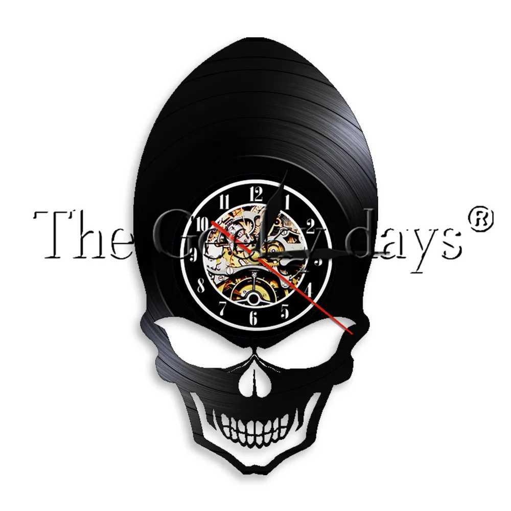 Alien Skull Vinyl Record Wall Clock Hippie Skull Wide Cheekbones Eyes Skeleton LED Night Light Halloween Horror Decor XJ250804
