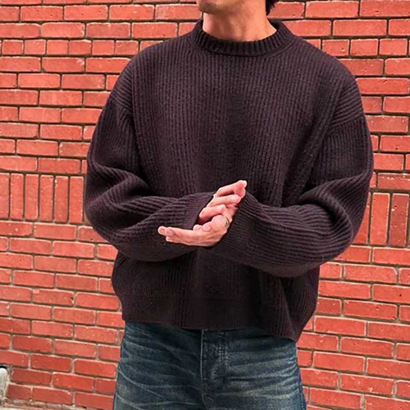 Fashion Solid Color Knitwear Pullover Vintage Aesthetics Streetwear Hip Hop Men Y2K Clothes Acrylic Knitted Sweater Loose Casual XJ250805