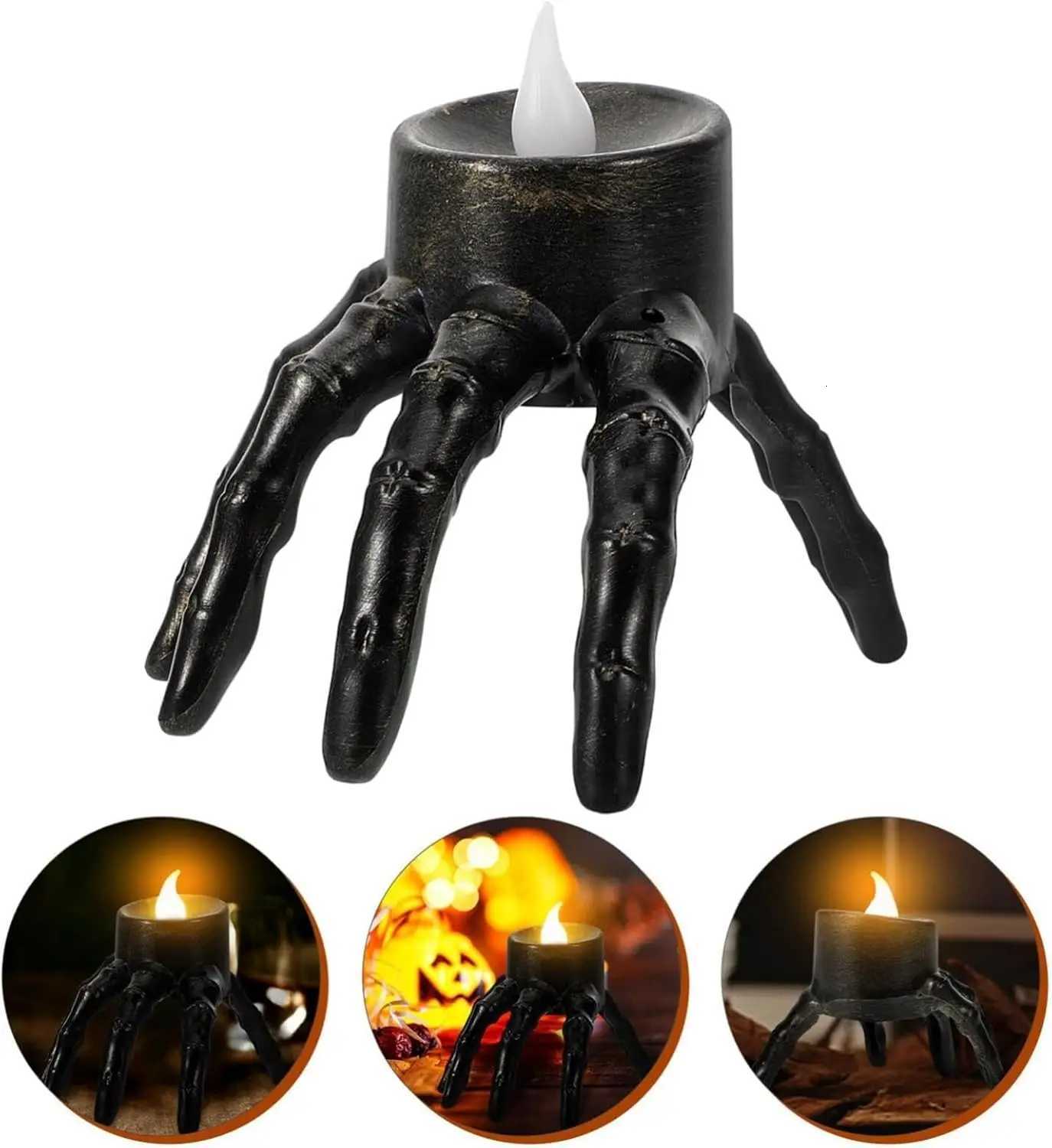 Halloween Tea Light Candles Skeleton Hand Flameless LED Candles 8.5cm/3.3inch Flameless Tea Lights Candle Lamp For Halloween XJ250804
