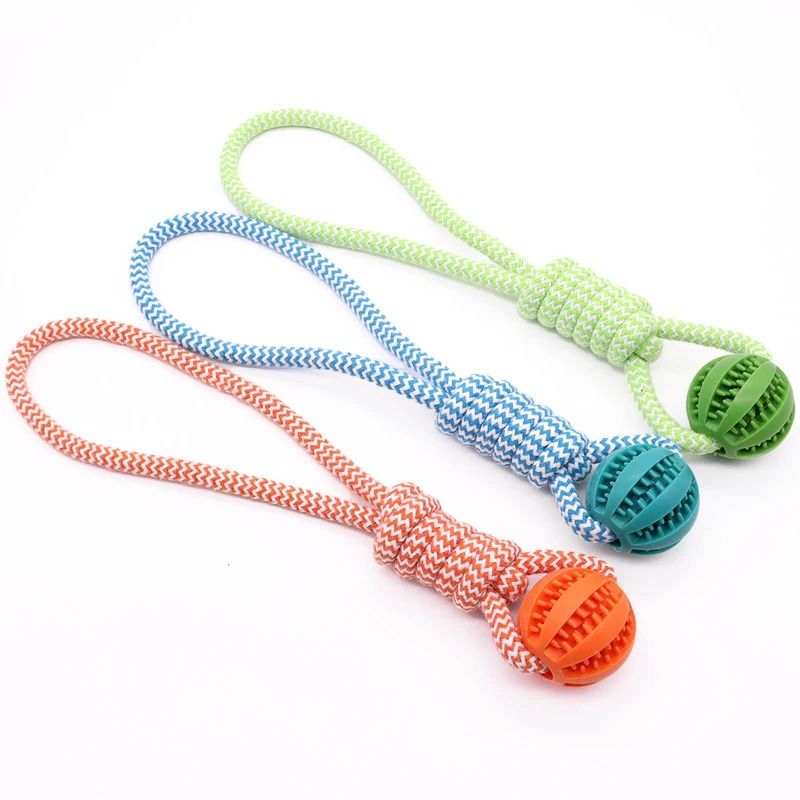 2026 New Tooth Cleaning Pet Ball With Rope Rubber Leaking Balls Toy For Small Large Dogs Puppy Chewing Bite Resistant Toys 250804 Free Shipping