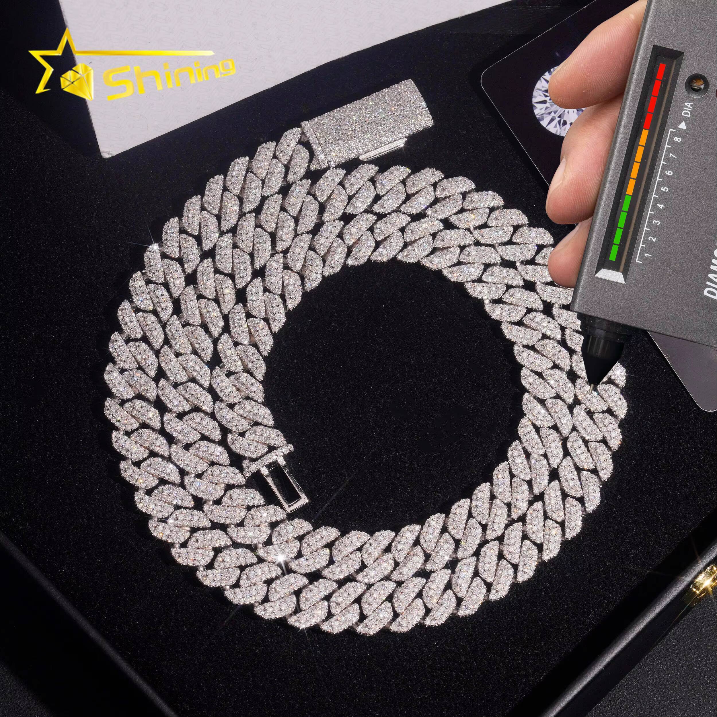Best Selling Design 10mm Iced Out VVS Moissanite Pass Diamond Test Cuban Link Chain Hip Hop Mens 925 Silver Necklace Bracelet