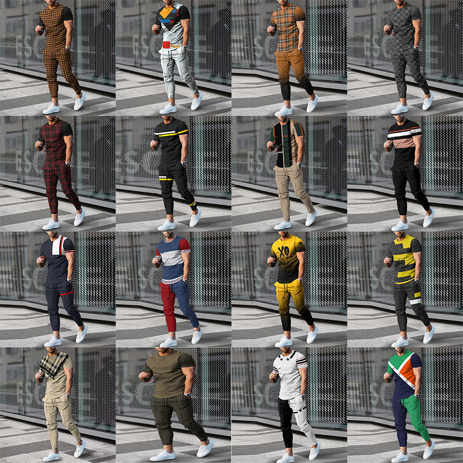 Autumn suit loose round neck short-sleeved trousers two-piece casual men's sports suit