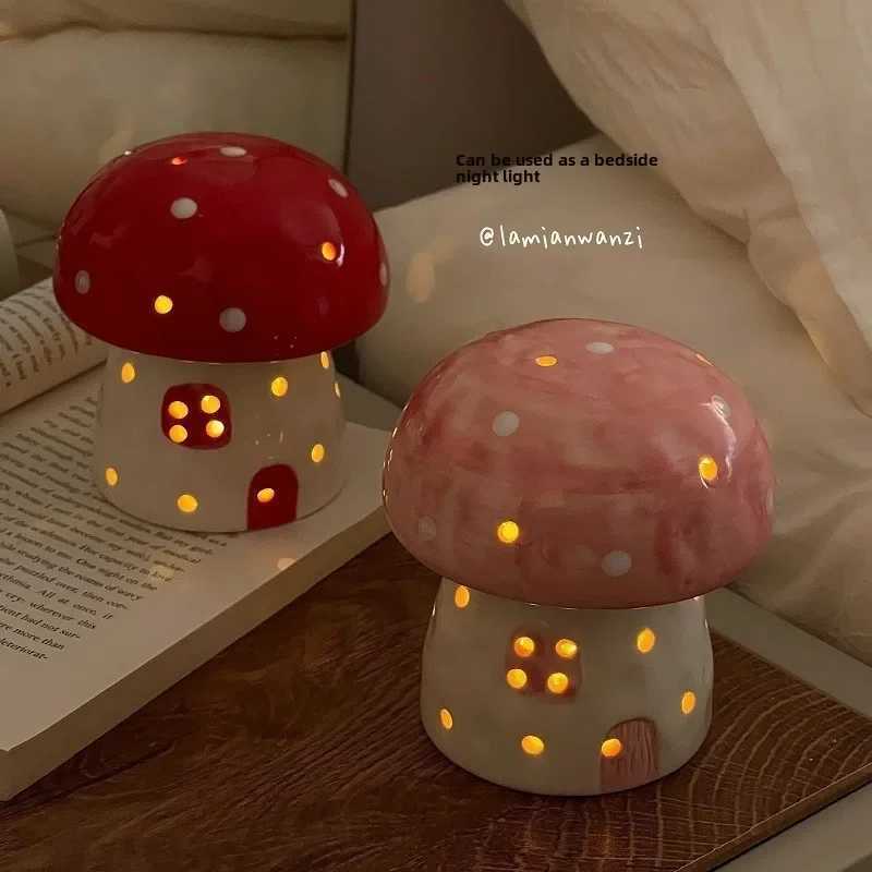 New Creative Mushroom Nightlight Bedroom Bedlight Mini Desktop Sunset Night Lamp Girl Heart Dream Ceramic Light Led Night Light XJ250804