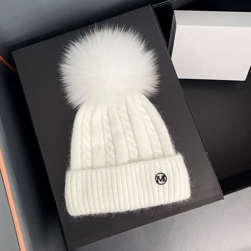 Designer beanie cap hat men bonnet skull cap for women winter hats BeanieSkull Caps Winter Real Rabbit casquette Solid Warm Pompom Female Three Fold Thick Knitted