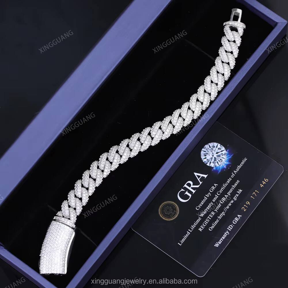 Hot-sale 13mm S925 Silver VVS Moissanite Cuban Link Iced Out Diamond Chain Fine Jewelry Necklaces Bracelet for Hip Hop Men Women