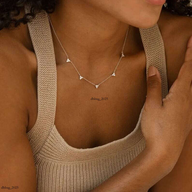 Dia Crystal Beaded Dainty Layering Triangle Charm Necklace Anniversary Gift
