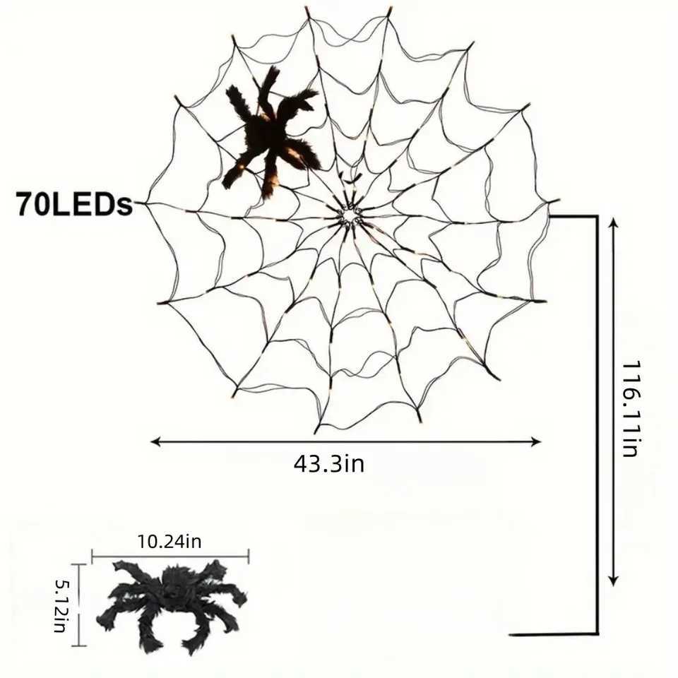 1PC 70LED Halloween Remote Control USB Spider Web Light String 8 Remote Control Modes Used for Holiday Party Decoration XJ250804