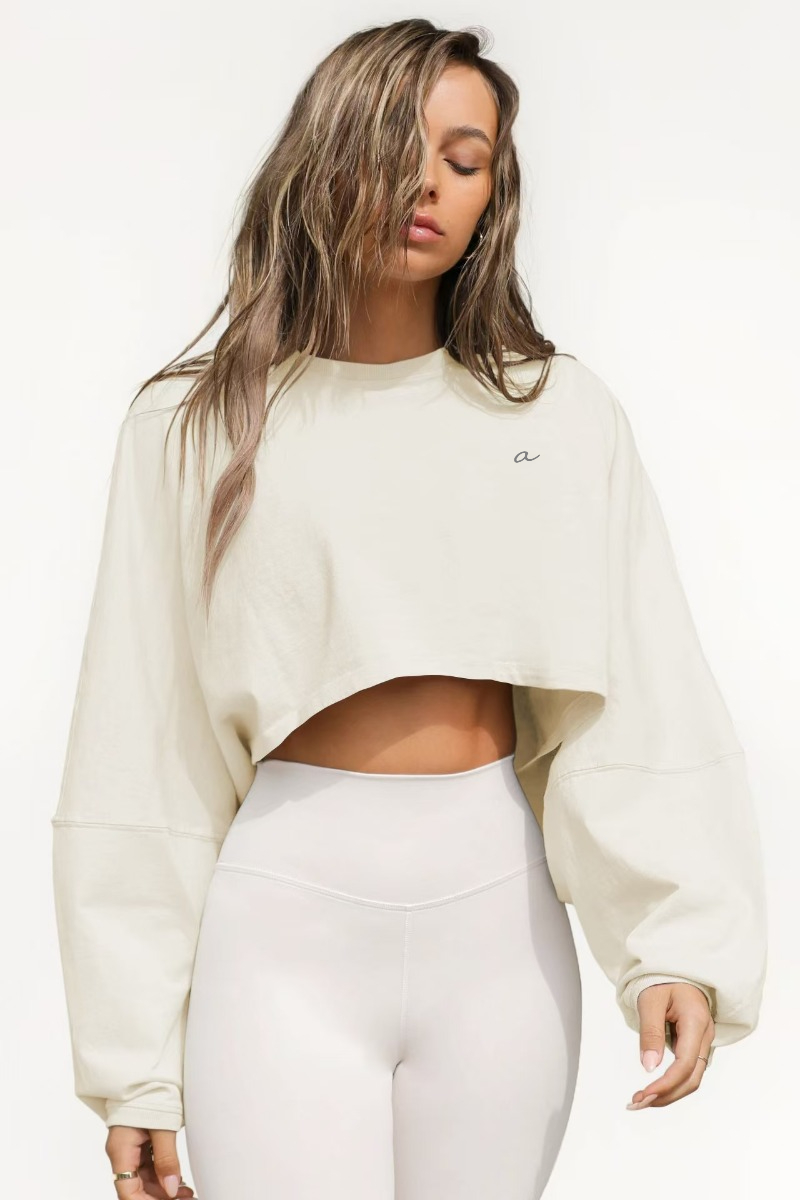 Women Sports Long Sleeve Tops Sweater Loose Fintness Top Solid Workout Breathble Crop Top Female EWYB