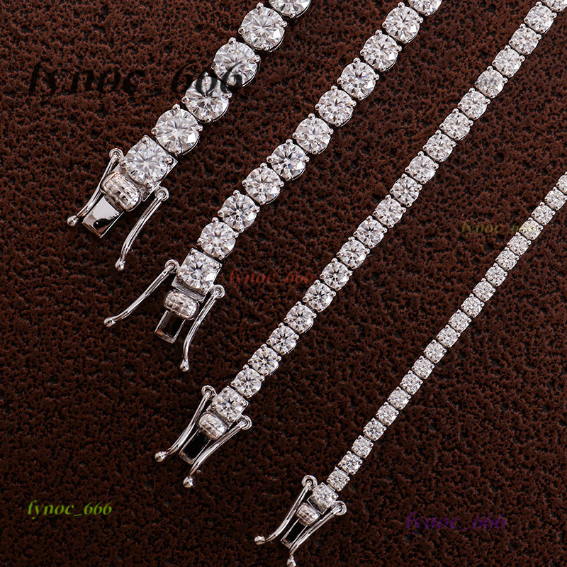925 Sterling Silver White Gold 2mm 3mm 4mm 5mm Moissanite Diamond D VVS Tennis Chain Bracelets for Women