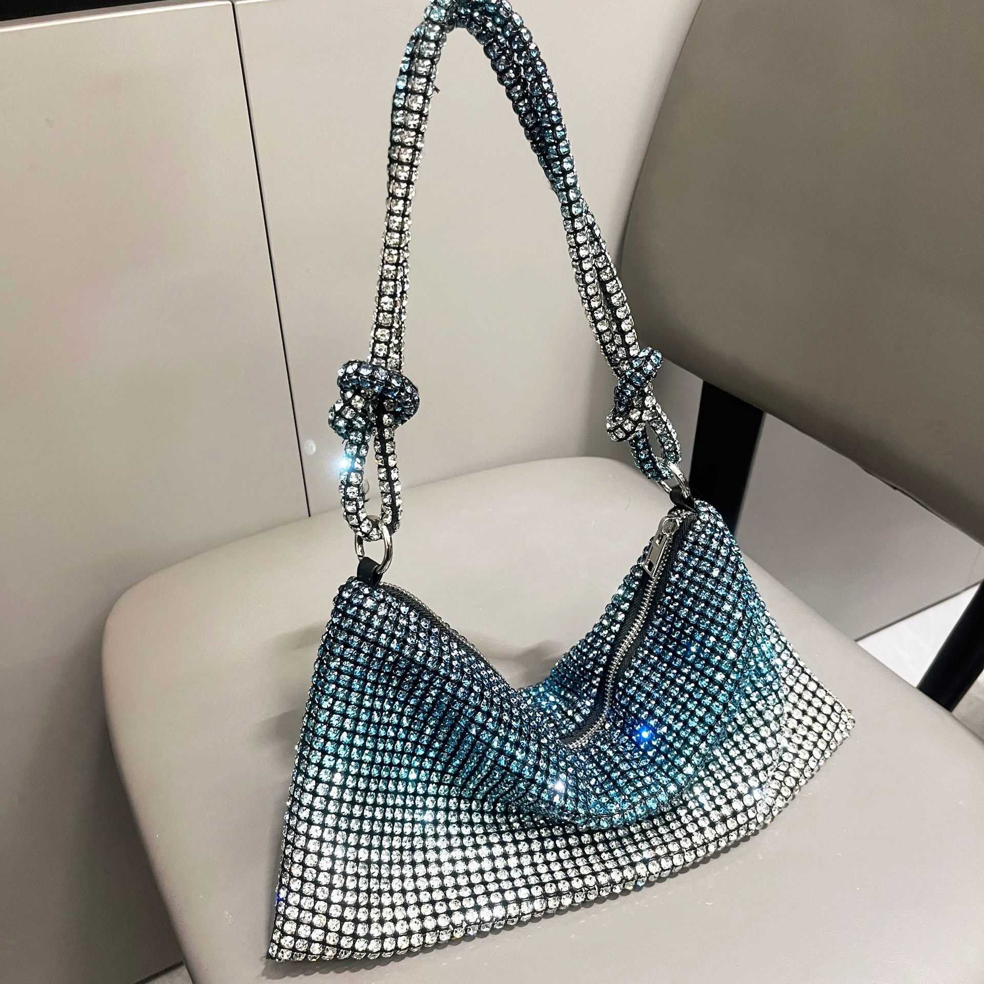 luxury bag designer bags Women's bag, shiny rhinestone underarm bag, gradually changing color, single shoulder bag, dinner bag, handmade handbag