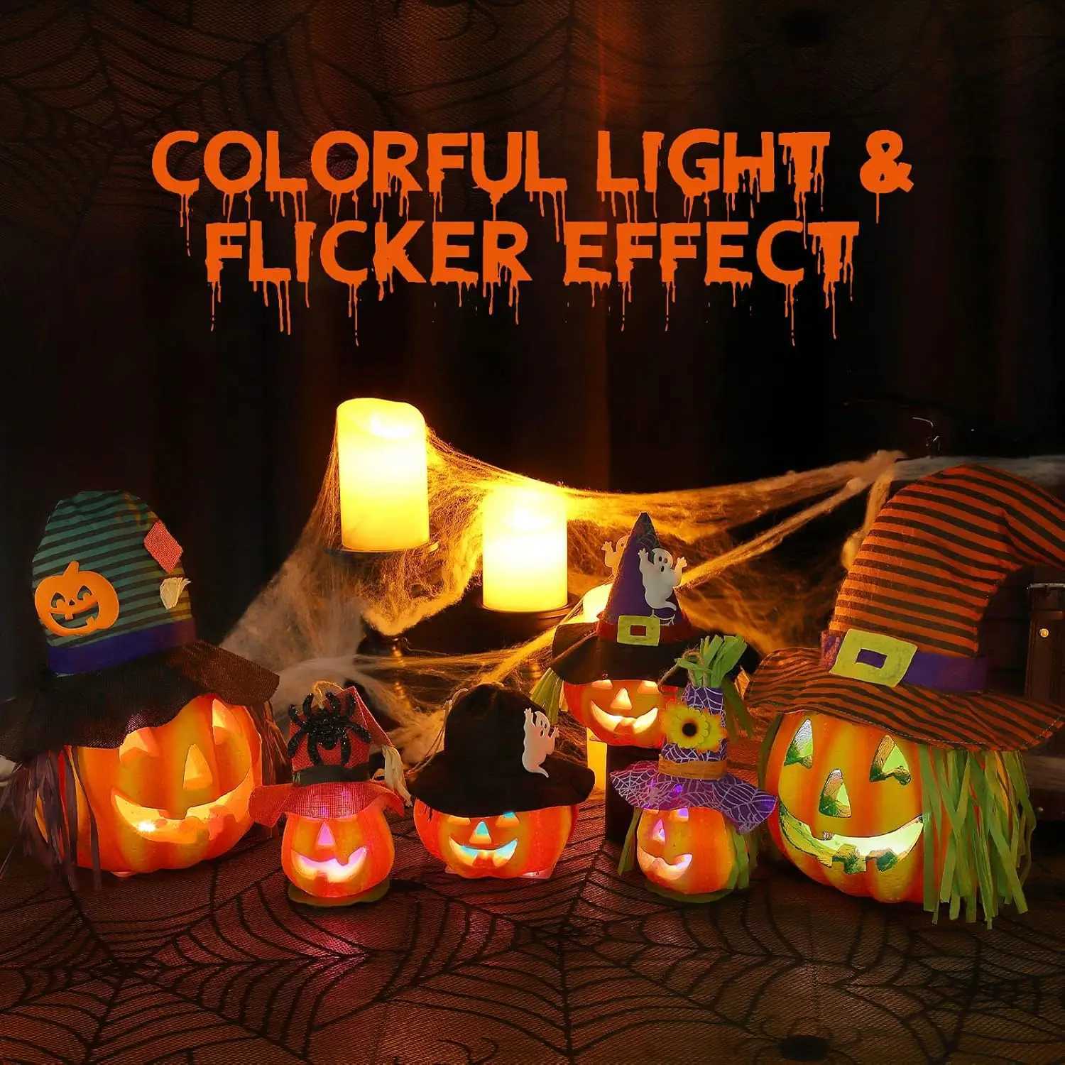 6-Pack Halloween Pumpkin Lamp LED Light-Up Jack-o-Lantern Set Halloween Decoration Pumpkin Prop LED Light for Indoor Outdoor XJ250804