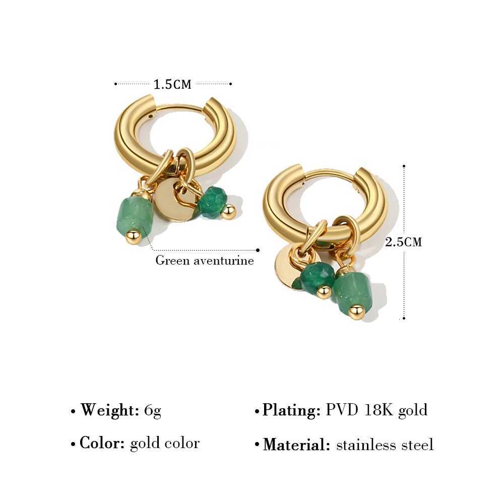 18K Gold Plated Stainless Steel Hoop Earrings for Women Vintage Green Natural Stone Charms Trendy Waterproof Jewelry Y250804