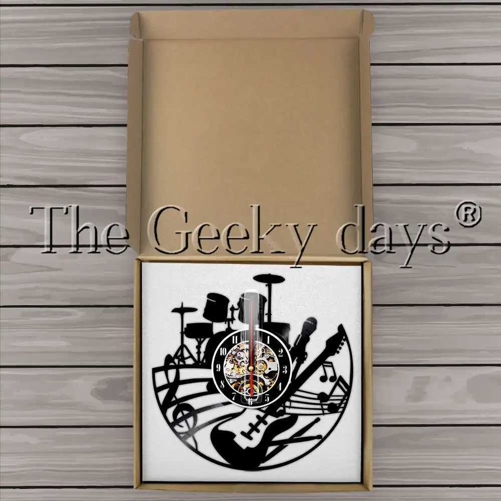 Rock Music Guitar And Drum Kits Vinyl Record Wall Clock Modern Wall Lamp Musical Instrument LED Night Light Guitar Gift XJ250804