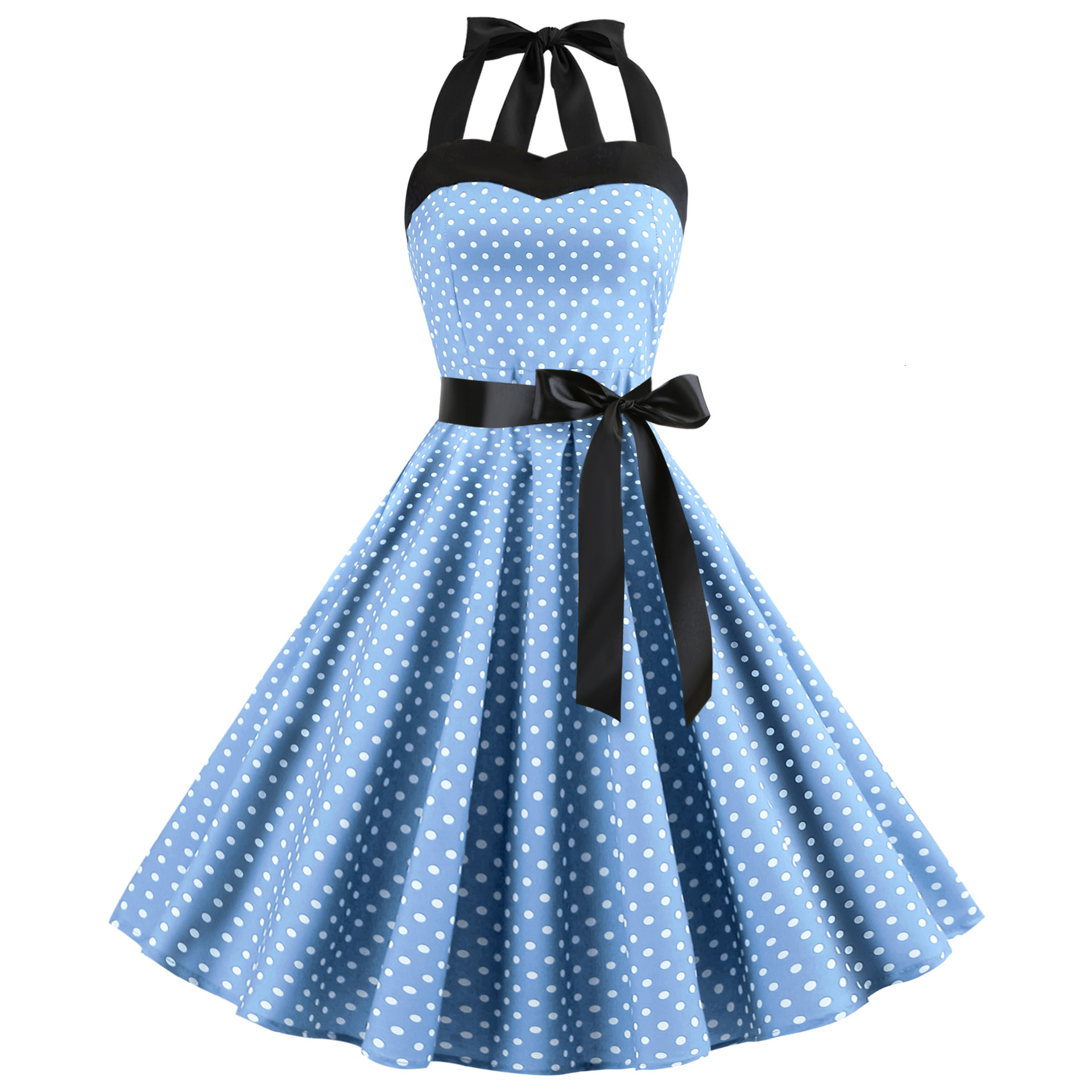 New retro polka dot lace up dress fashion for summer 2025, big swing dress, Amazon plus size dress, new designer dress