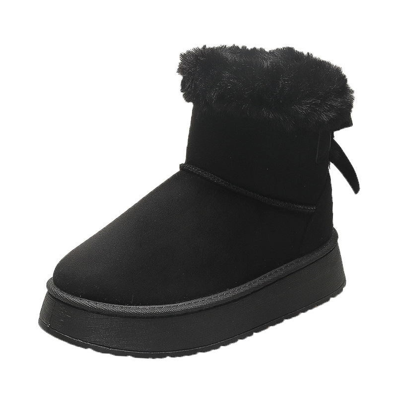 Winter new style female hair bow and plush thick warm non - slip winter cotton boots 2025s hot